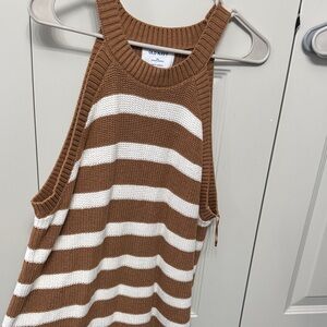 Old Navy Tan and White Striped Knit Tank Top